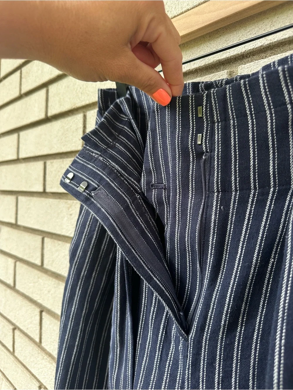 J.Crew Point Sur 4 Navy Stripe Linen Cotton Paperbag Wide Leg Cropped Pants
